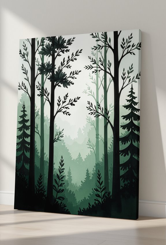 hand painted black green tree silhouettes