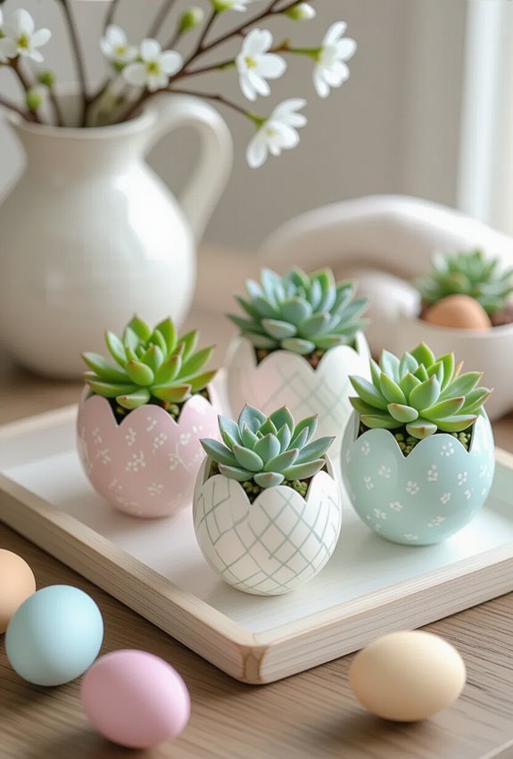 hand painted eggshell succulent planters
