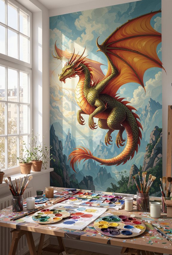 hand painted majestic dragon murals