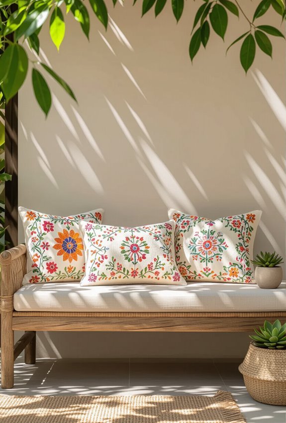 hand stitched embroidered throw pillows