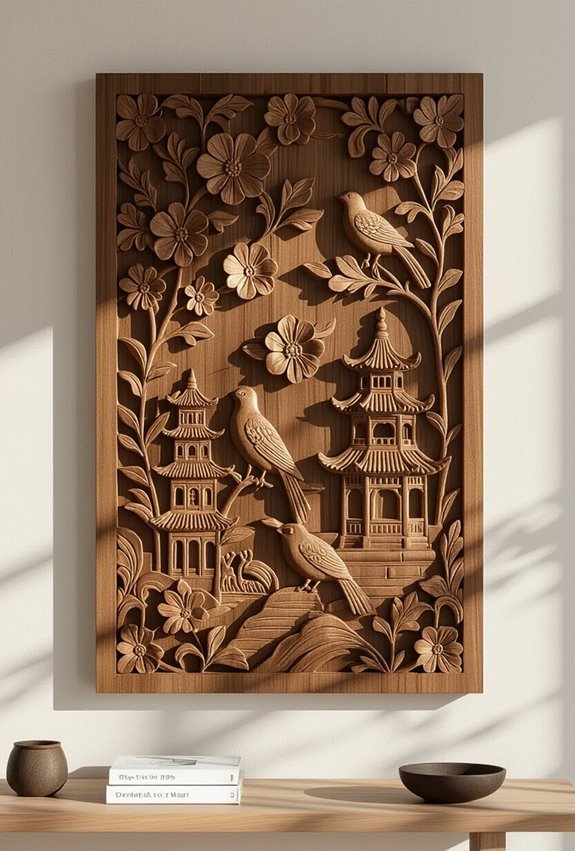 handcrafted carved teak wall art