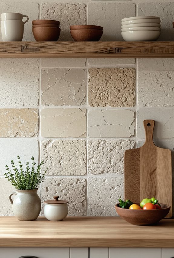 handcrafted textured stone backsplash