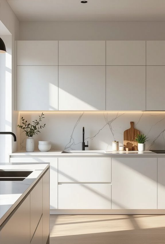 handleless white slab cabinets