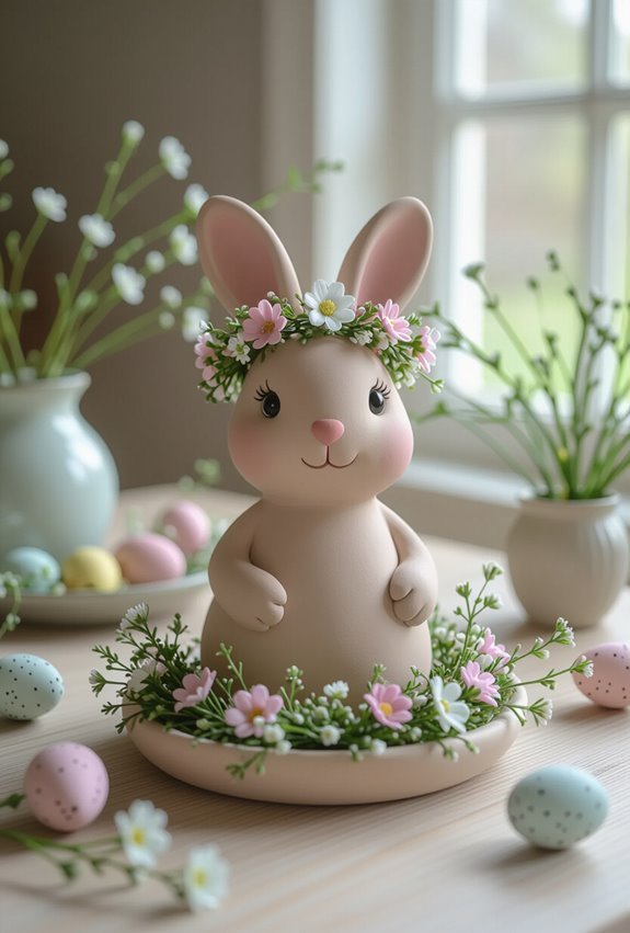 handmade clay bunnies with crowns