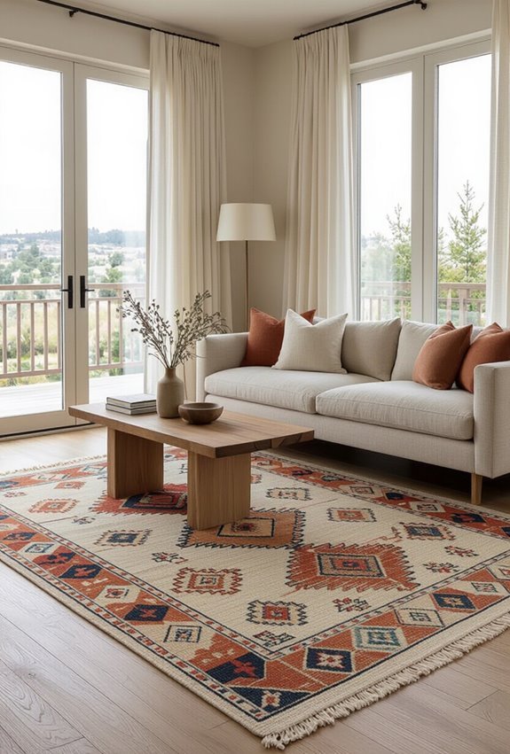 handwoven rug anchors room