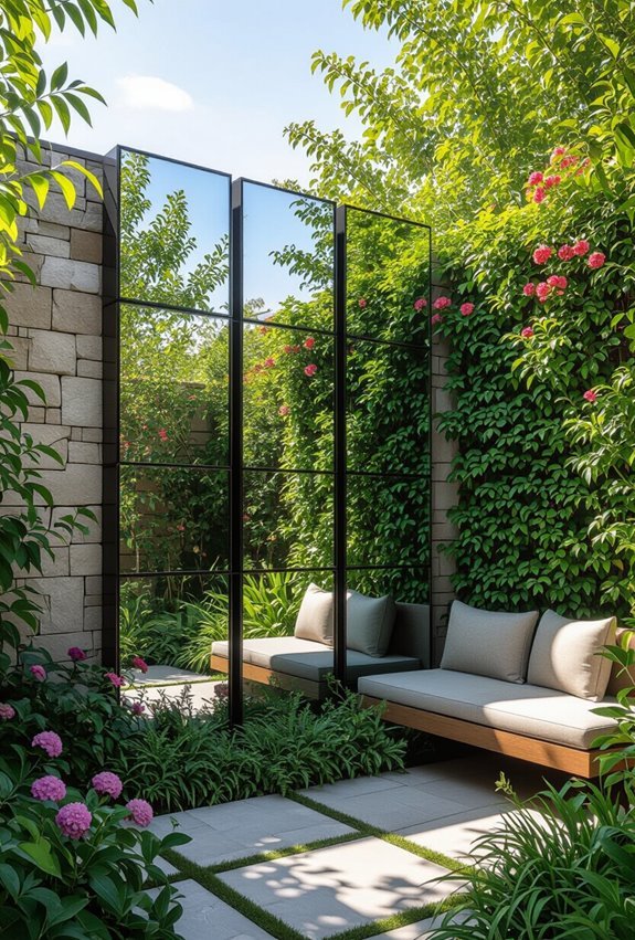 hang frameless mirrors among greenery
