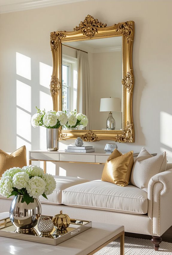 hang oversized metallic mirror