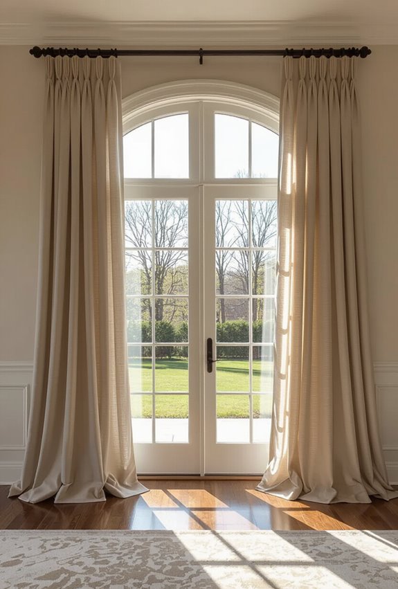 hang pleated floor to ceiling drapes