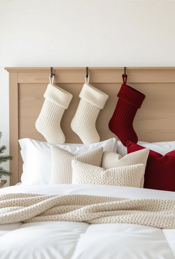 hang stockings on headboard