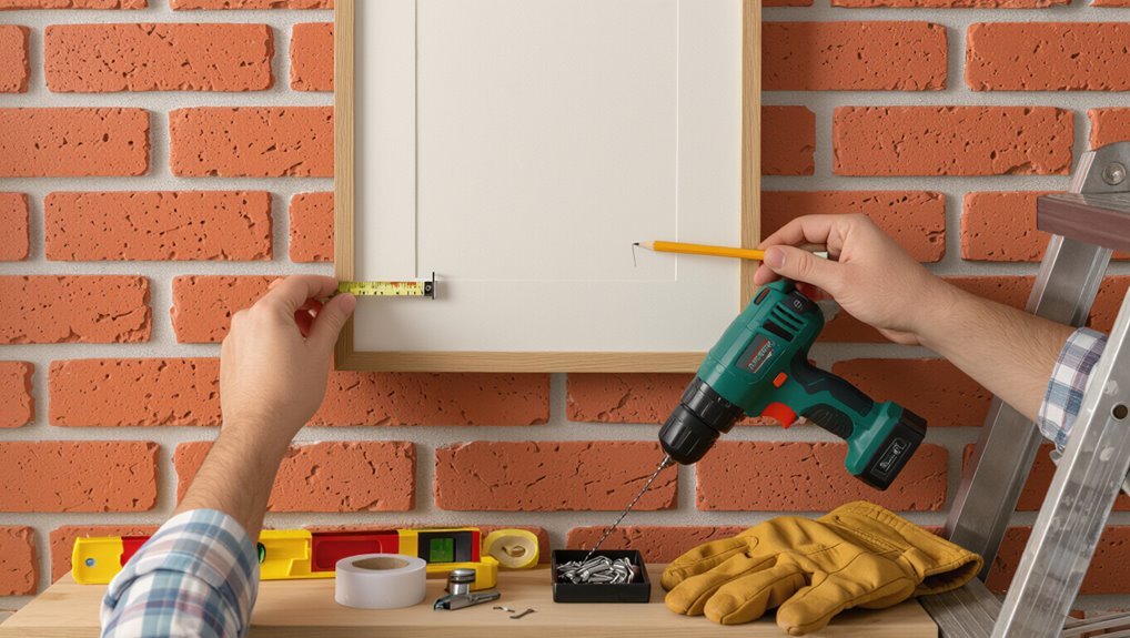 hanging art on brick