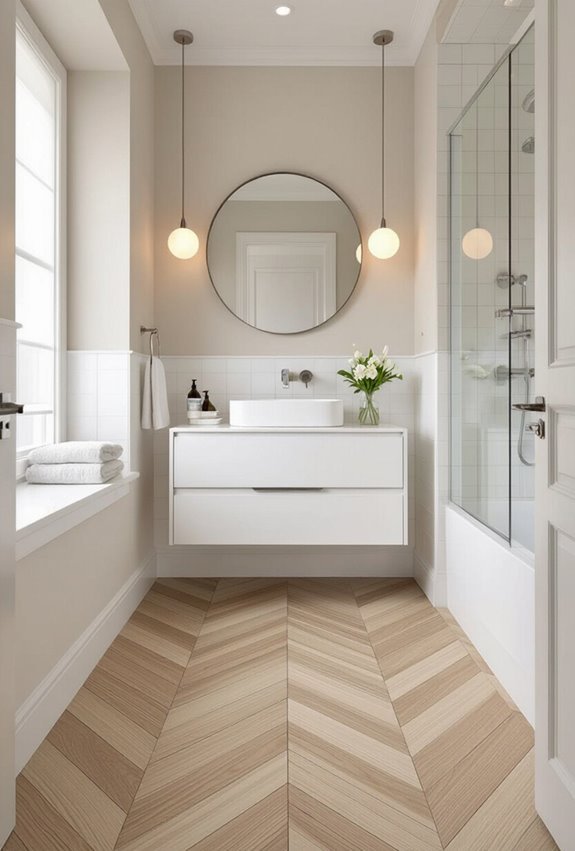 herringbone angled wood flooring