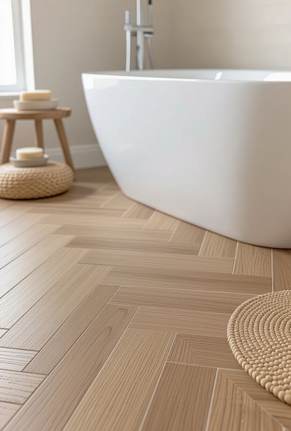 herringbone wood look tile warmth