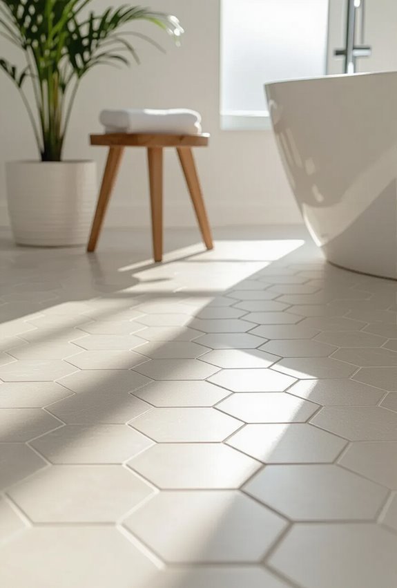 hexagonal tiles with contrasting grout