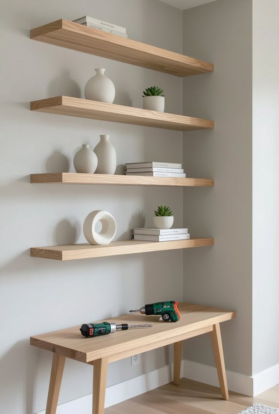 hidden bracket floating display shelves