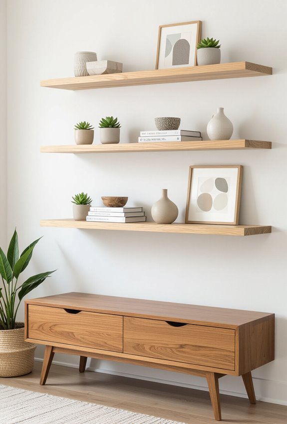 hidden bracket modern floating shelves