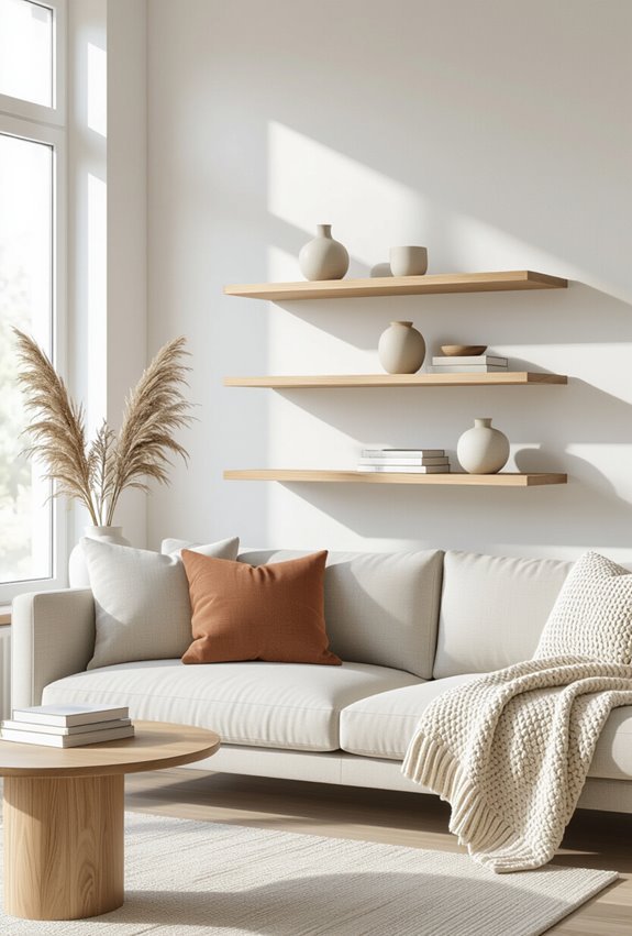 hidden bracket narrow wood shelves