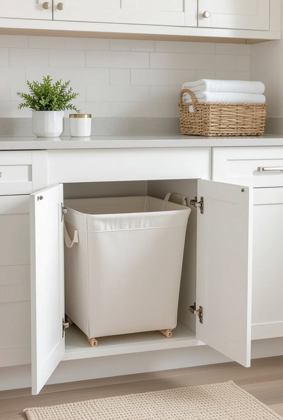 hidden in cabinet laundry hamper
