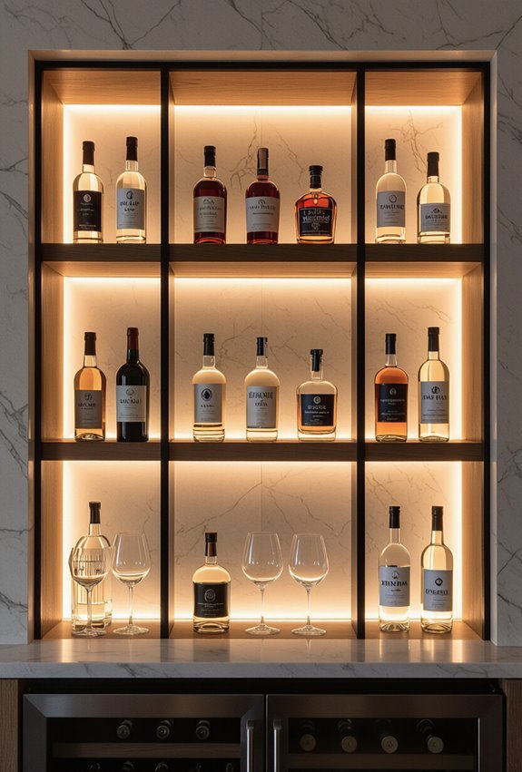 hidden led backlit bottle shelving