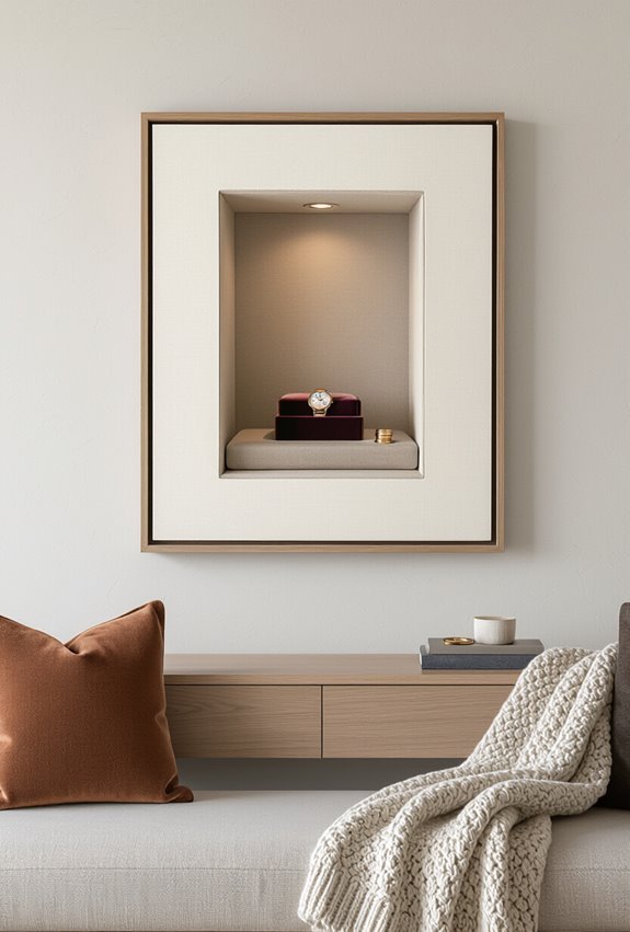 hidden shelves behind artwork