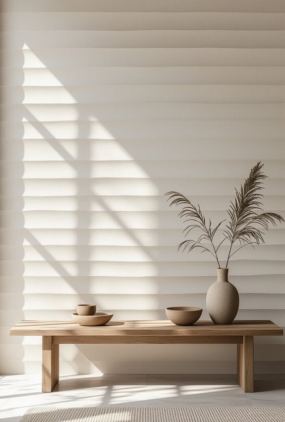 horizontal striated plaster finish