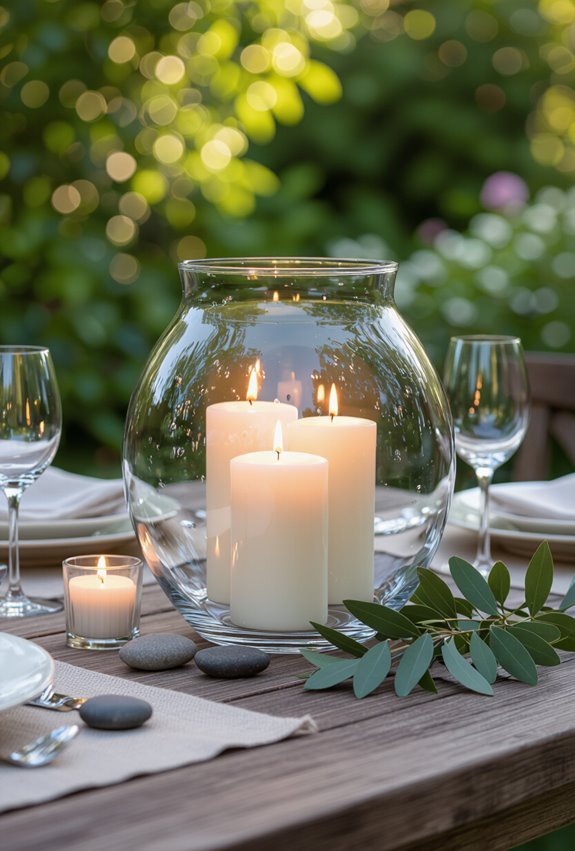 hurricane vases with candles