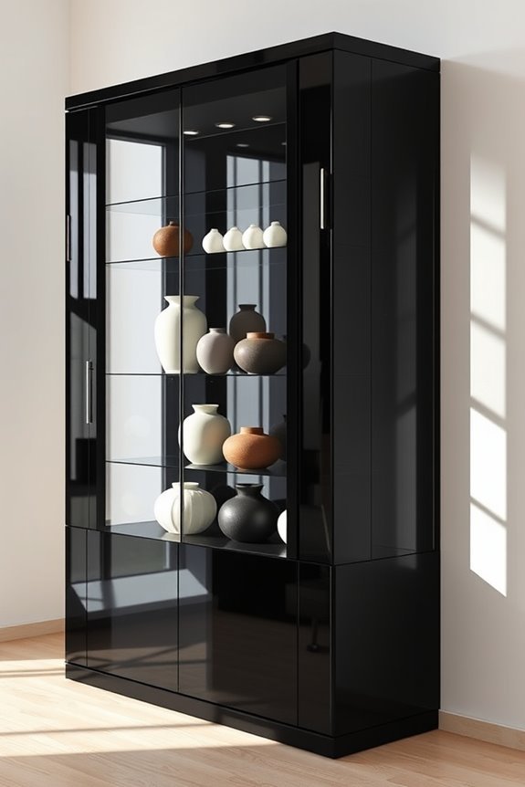 illuminated black display cabinets