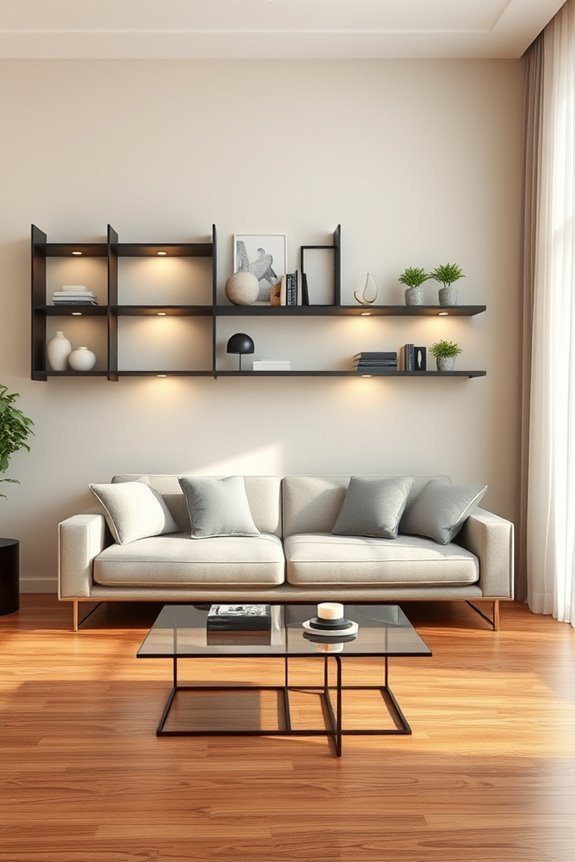 illuminated black glass shelves