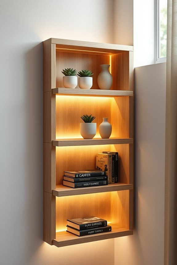 illuminated corner shelf decor
