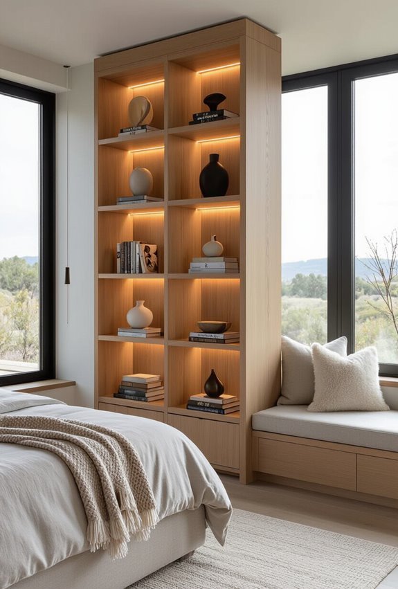 illuminated floating bookcase divider