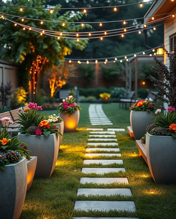 illuminated outdoor plant displays