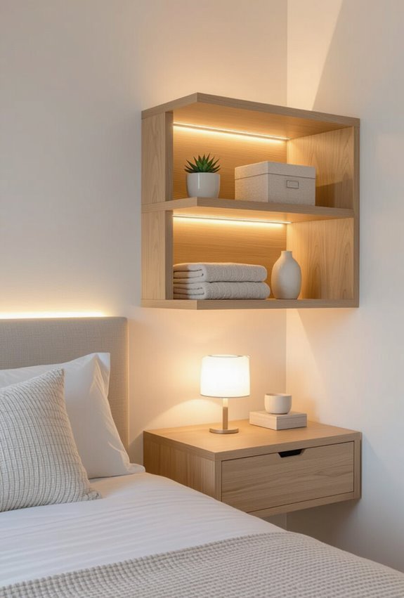 illuminated wall mounted display shelves