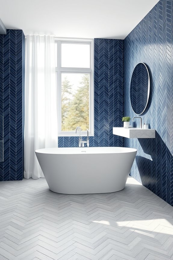 indigo herringbone bathroom elegance