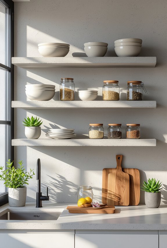 industrial beton floating shelves