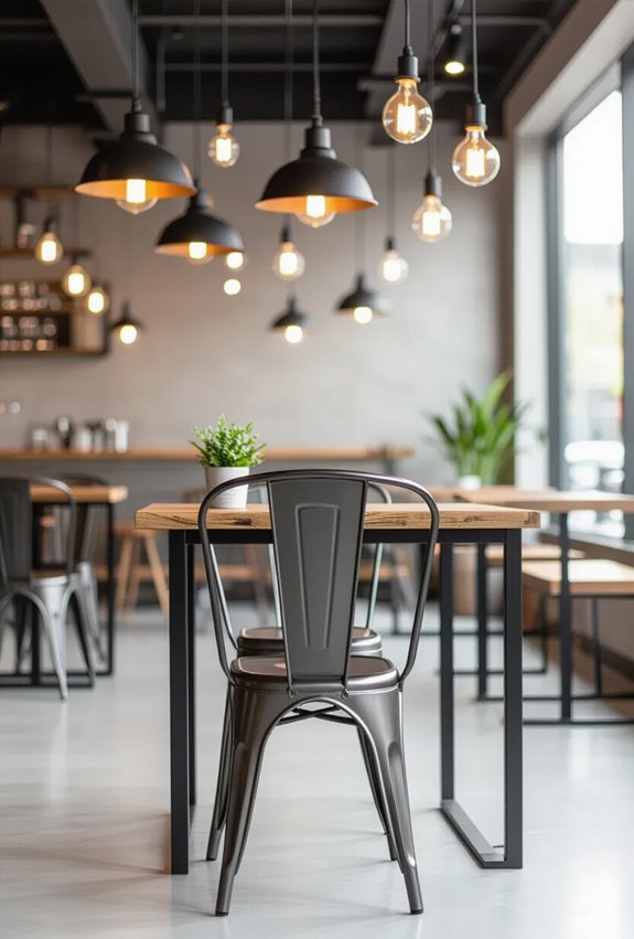 industrial lighting with metal seating