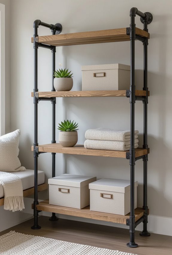 industrial pipe shelving aesthetic