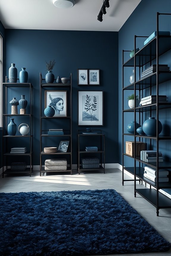 industrial shelves with blue accents