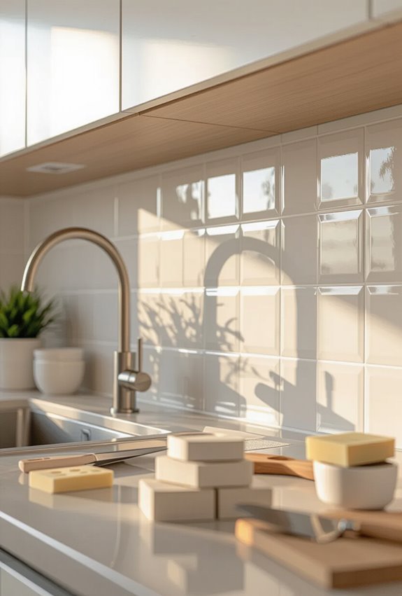 inexpensive reflective ceramic backsplash