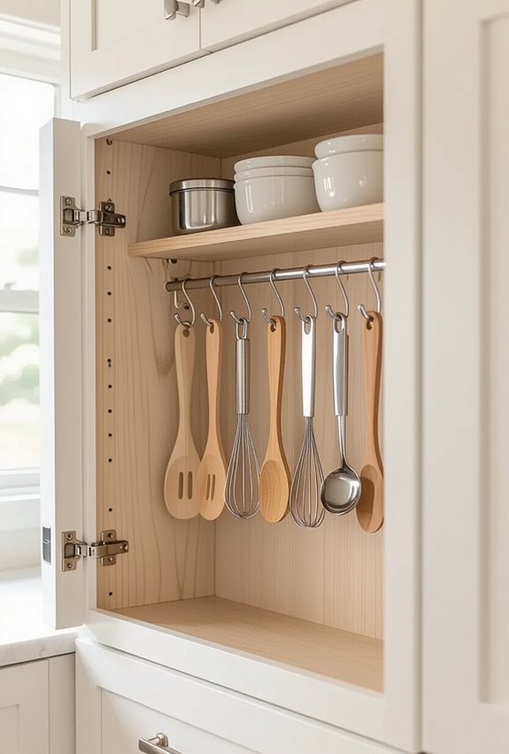 install utensil hooks inside doors