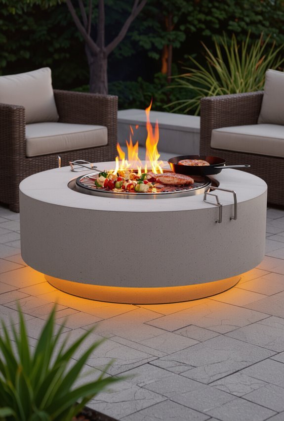 integrated cast iron grilling firepit