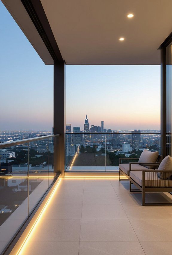 integrated led lit glass balconies