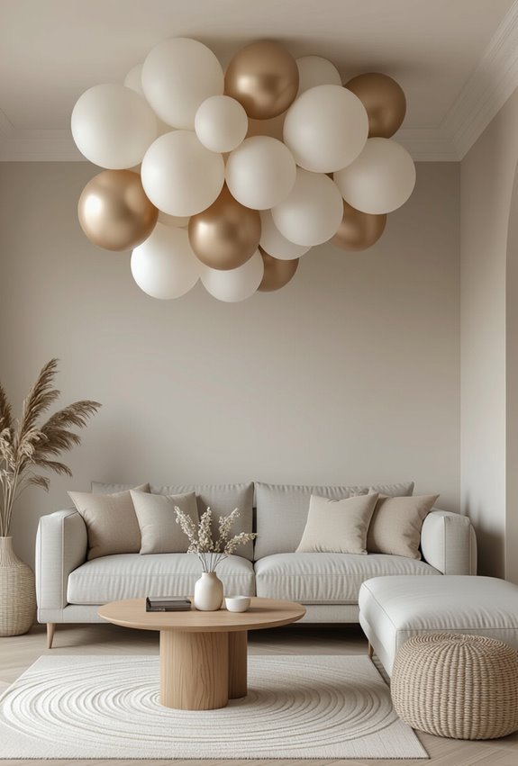 intimate ceiling balloon clusters