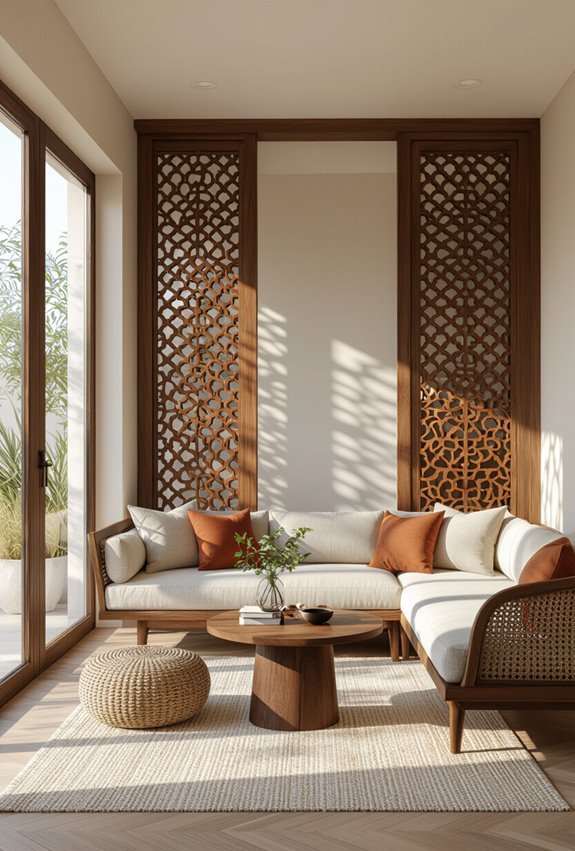 intricate wooden jali room dividers