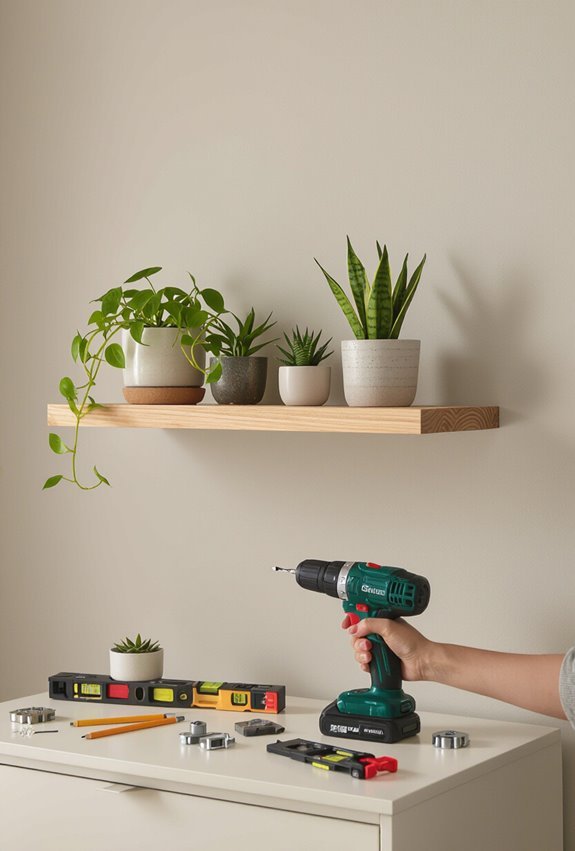 invisible mounted shelf displays plants