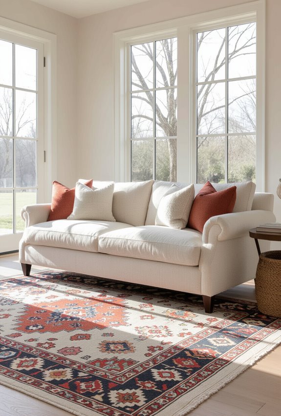 ivory sofa bold rug