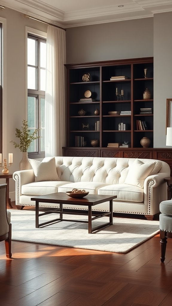 ivory sofa dark wood