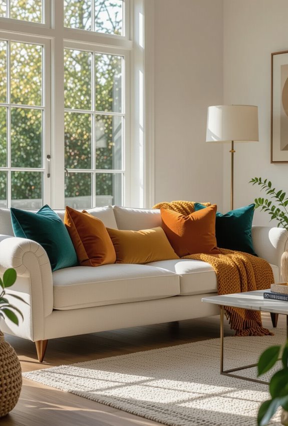 ivory sofa highlights colorful accents
