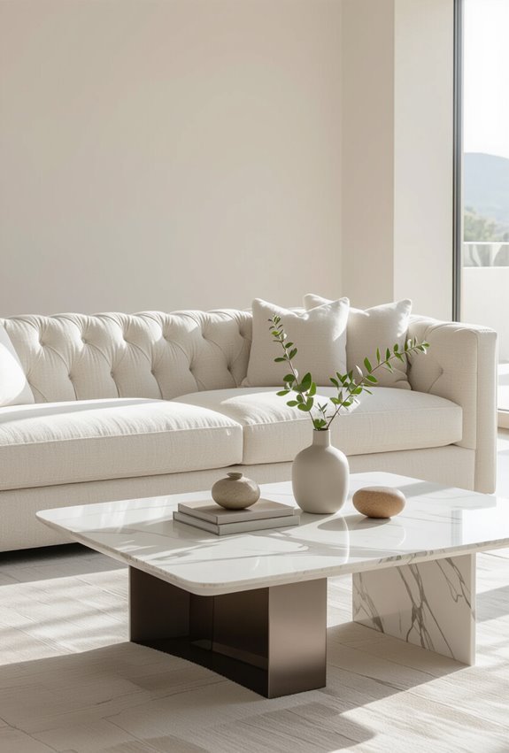 ivory sofa marble table
