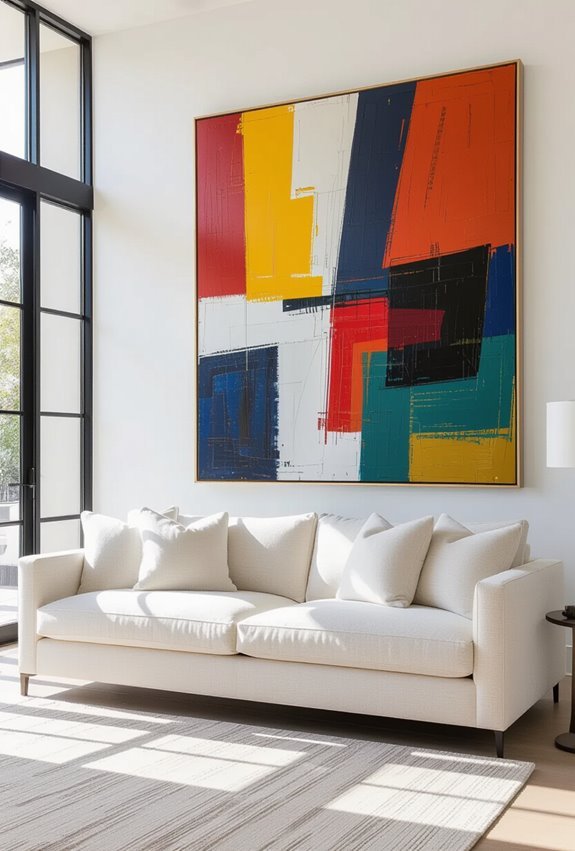 ivory sofa with bold art