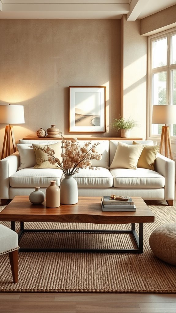 ivory sofa with earthy accents