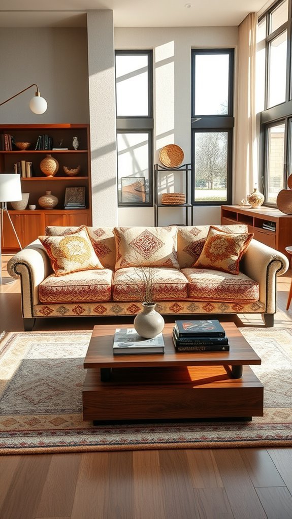 ivory sofa with ethnic patterns